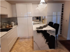 Panda White Marble With Black Swirl Pattern Kitchen Top