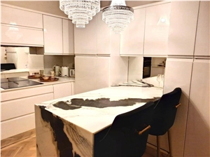 Panda White Marble With Black Swirl Pattern Kitchen Top