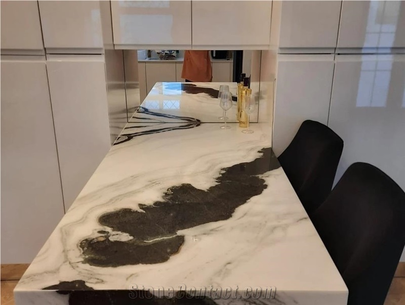 Panda White Marble With Black Swirl Pattern Kitchen Top