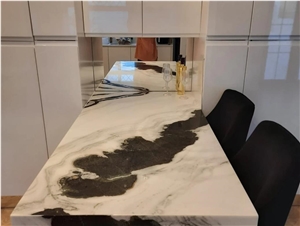 Panda White Marble With Black Swirl Pattern Kitchen Top