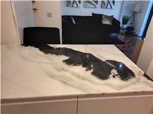 Panda White Marble With Black Swirl Pattern Kitchen Top