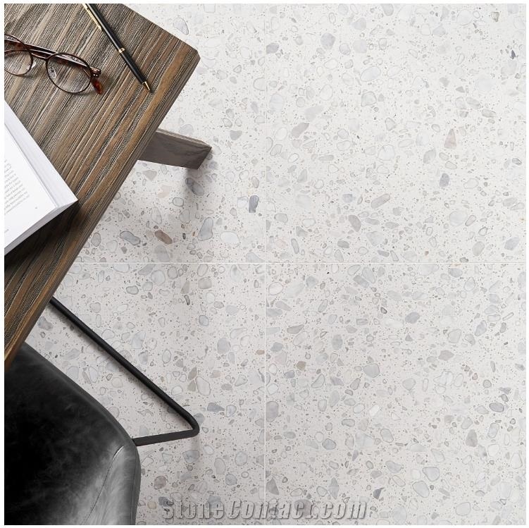 Italy Sacra Bianco White 24X24 Honed Terrazzo Tiles
