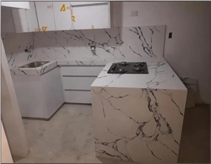 Calacatta White Quartz Kitchen Countertop