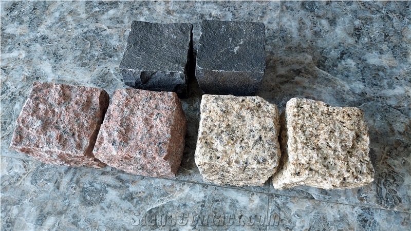 Pink/ Yellow Granite Cubes, Cobble Stone