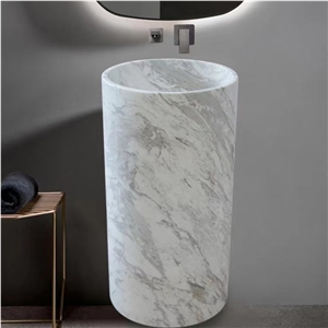 Freestanding Volakas White Marble   Wash Pedestal Basin