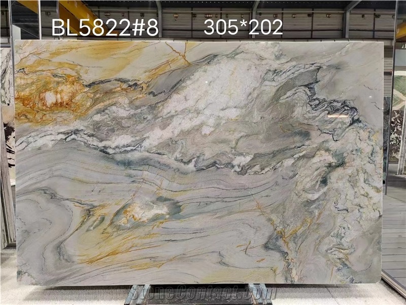 Grey Black Ground With Gold White Vein Natural Quartzite Stone Slab