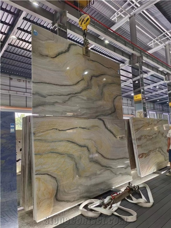 Grey Black Ground With Gold White Vein Natural Quartzite Stone Slab