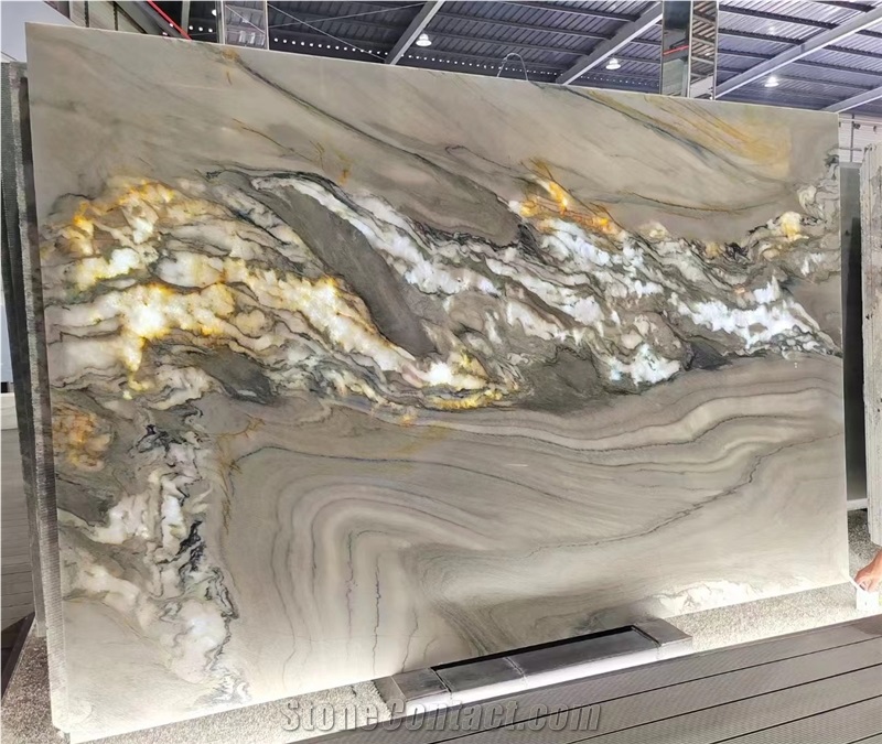 Grey Black Ground With Gold White Vein Natural Quartzite Stone Slab