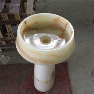 White Onyx Pedestal Wash Basin Polished With Good Price