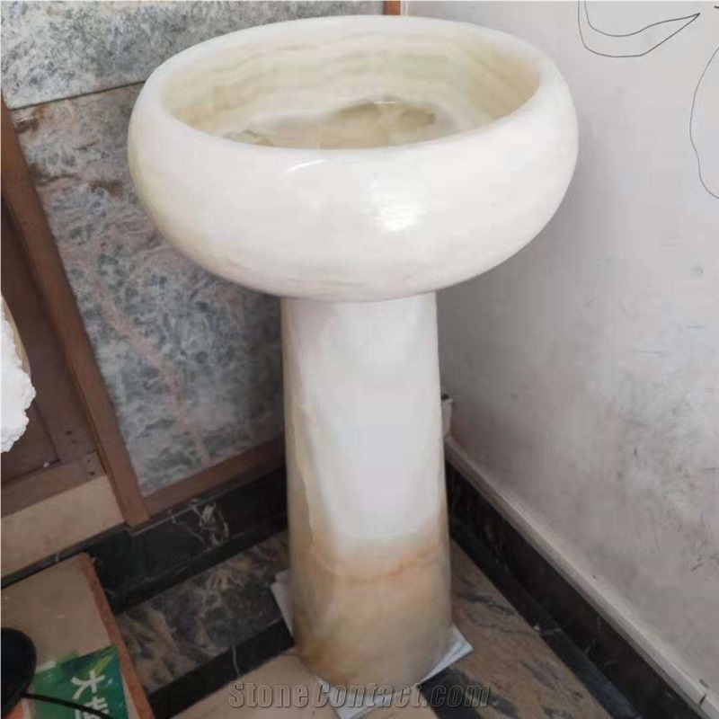 White Onyx Pedestal Wash Basin Polished With Good Price