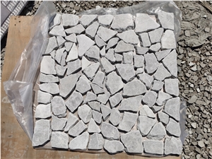 Basalt Natural Edge Tumbled Basalt Flagstone Cobbles On Mesh Mosaic Pavement