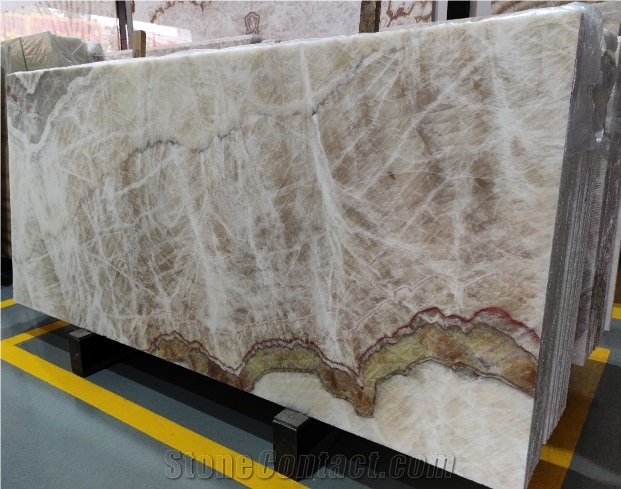 Cheap White Wooden Onyx Slabs Bathroom Tile Thickness 18Mm