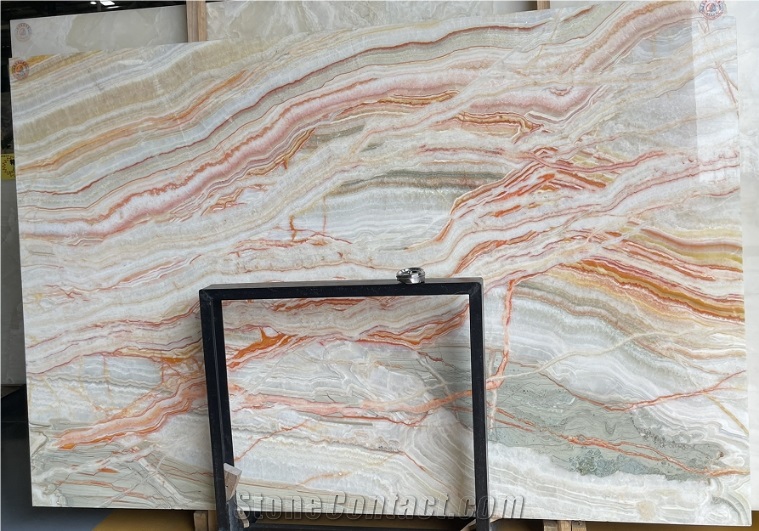 Factory Supply Rainbow Onyx Slabs Bookmatch Tiles