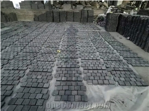 G684 Black Granite Cobble Cube Stones With Mesh