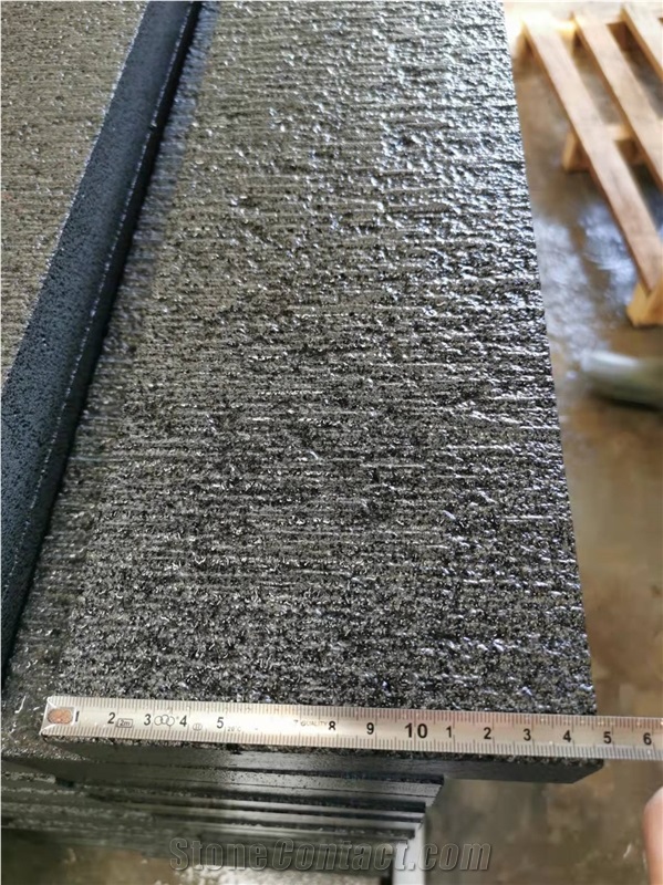 Hainan Black Basalt Chiseled Tiles Swimming Pool Paver
