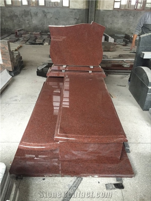 Indian Red Tombstone Carving Monument With Memorial Vase