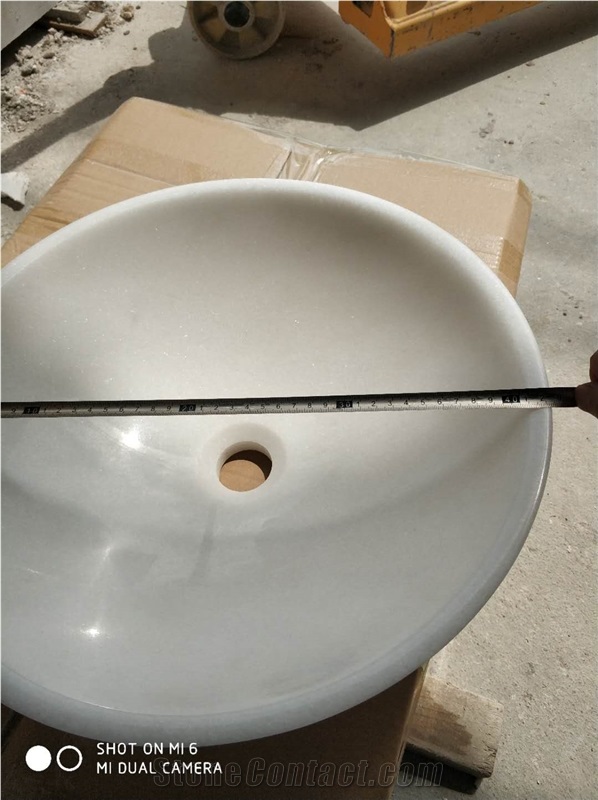 Pure White Crystal Marble Polished Modern Wash Basin