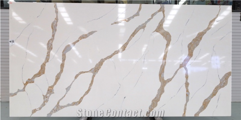 Artificial Calacatta Brown Quartz Engineered Stone Slab