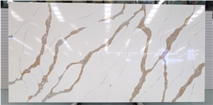 Artificial Calacatta Brown Quartz Engineered Stone Slab