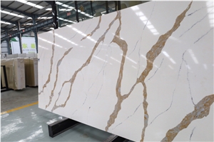 Artificial Calacatta Brown Quartz Engineered Stone Slab