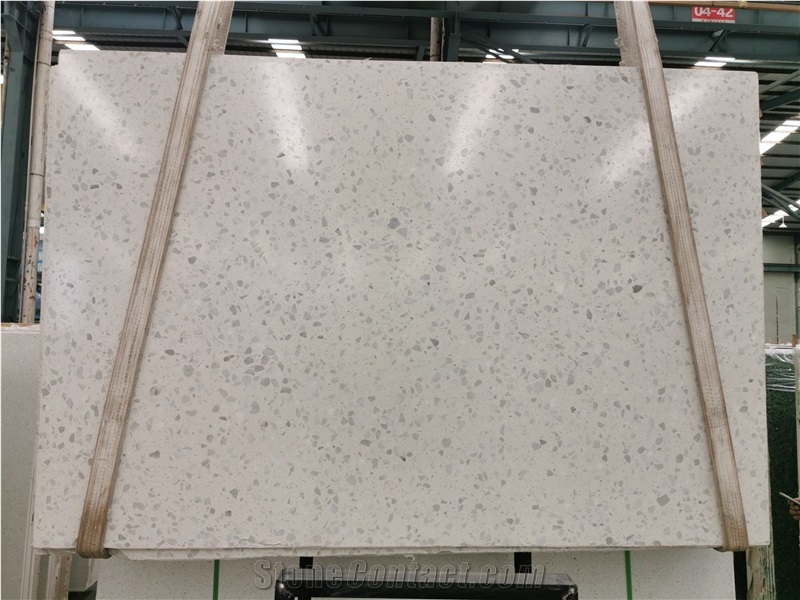Pearl White Artificial Stone Precast Terrazzo Slabs