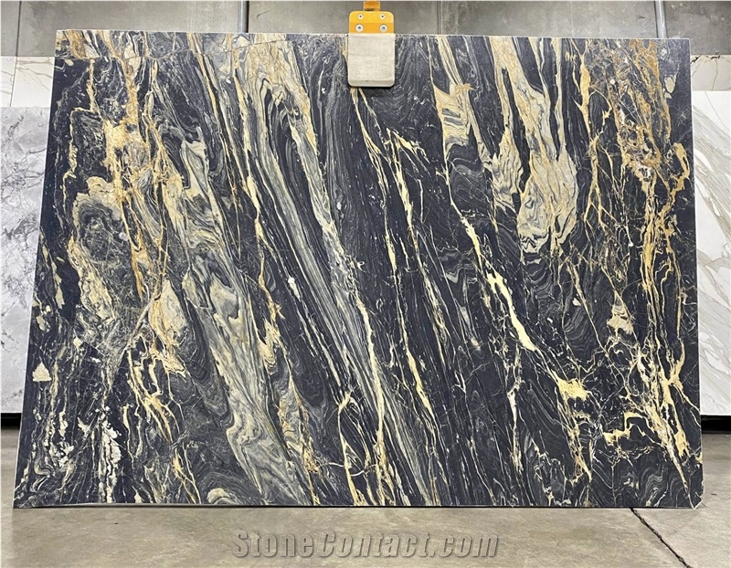 Nero Picasso Marble Black And Gold Flower Cheap Marble Slab