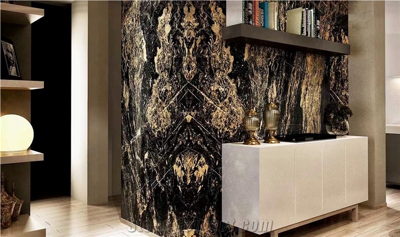 Nero Picasso Marble Black And Gold Flower Cheap Marble Slab