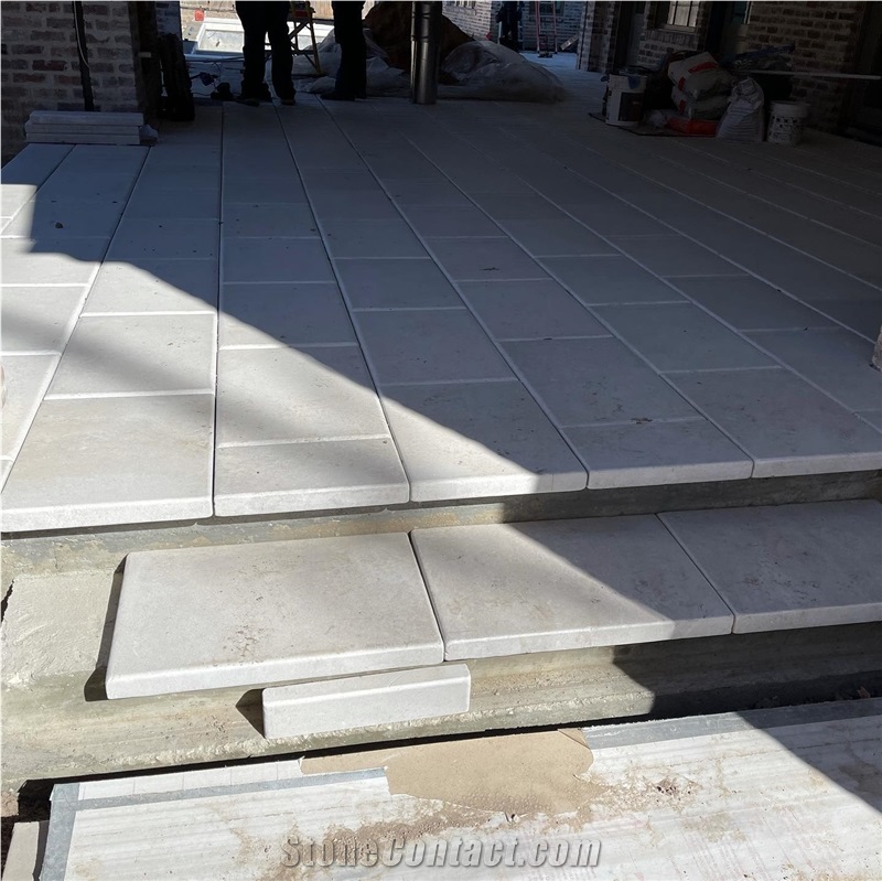 Texas White Limestone Pillowed Edge Floor Tiles