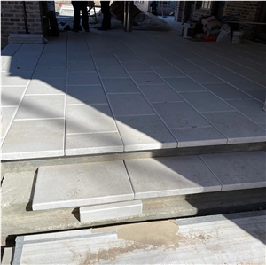 Texas White Limestone Pillowed Edge Floor Tiles
