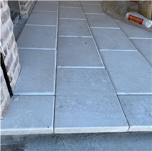 Texas White Limestone Pillowed Edge Floor Tiles