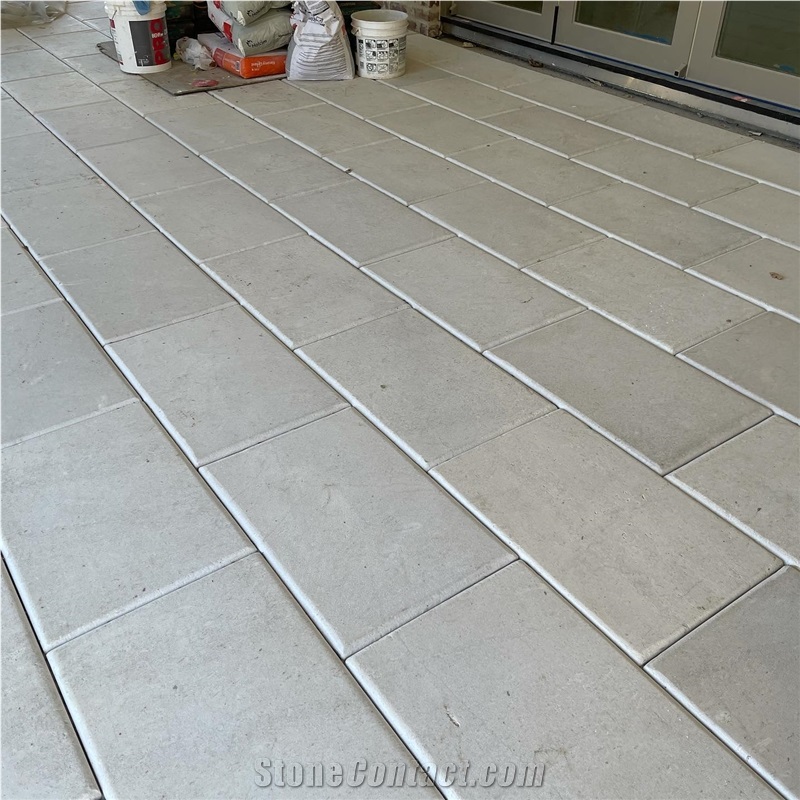 Texas White Limestone Pillowed Edge Floor Tiles