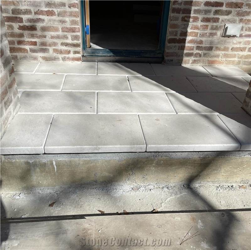 Texas White Limestone Pillowed Edge Floor Tiles