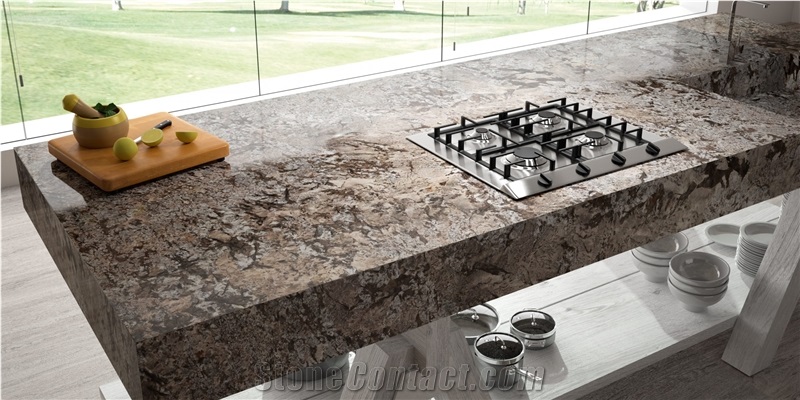 Sensa Glacial Blue Quartz Kitchen Island Top