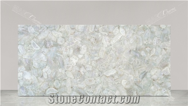 Agate White Crystal Gem Stone Slabs, Semiprecious Stone