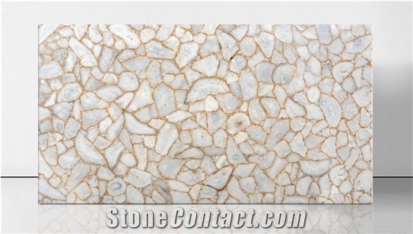 Agate White Crystal Gem Stone Slabs, Semiprecious Stone