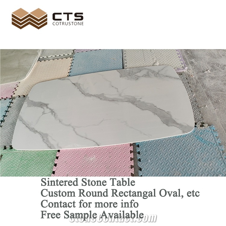 Solid Calacatta White Sintered Stone Oval Dining Table Cheap