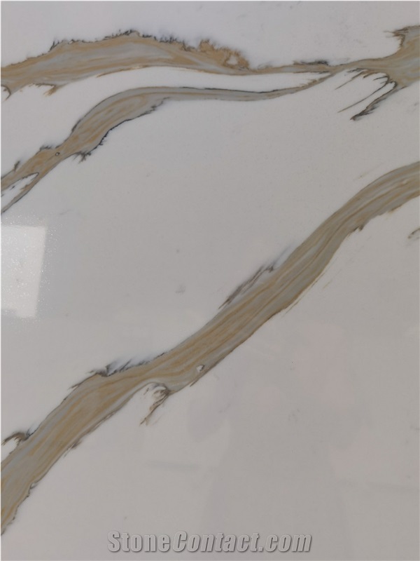 Artificial Quartz Stone With Gold Vein Slab