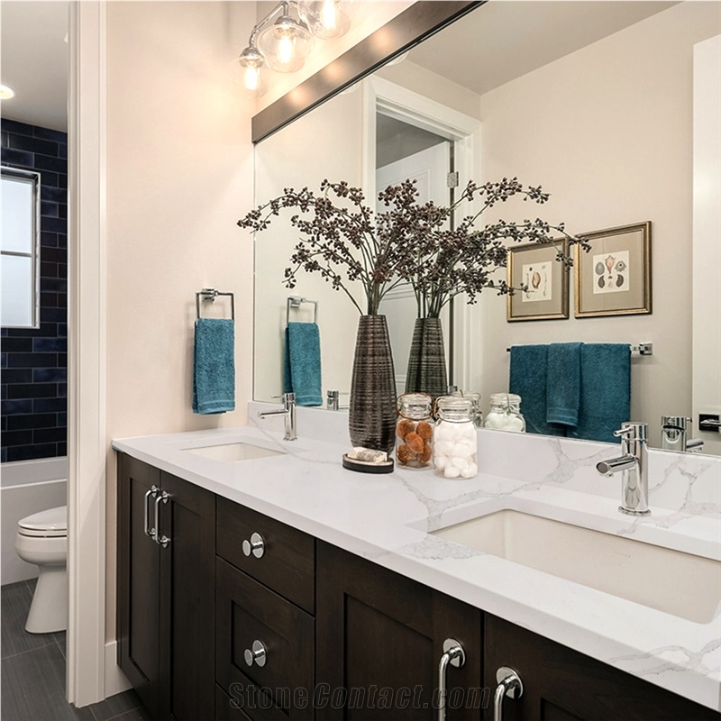 Calacatta Series 5035 Quartz Vanity Top Undermounted Sink