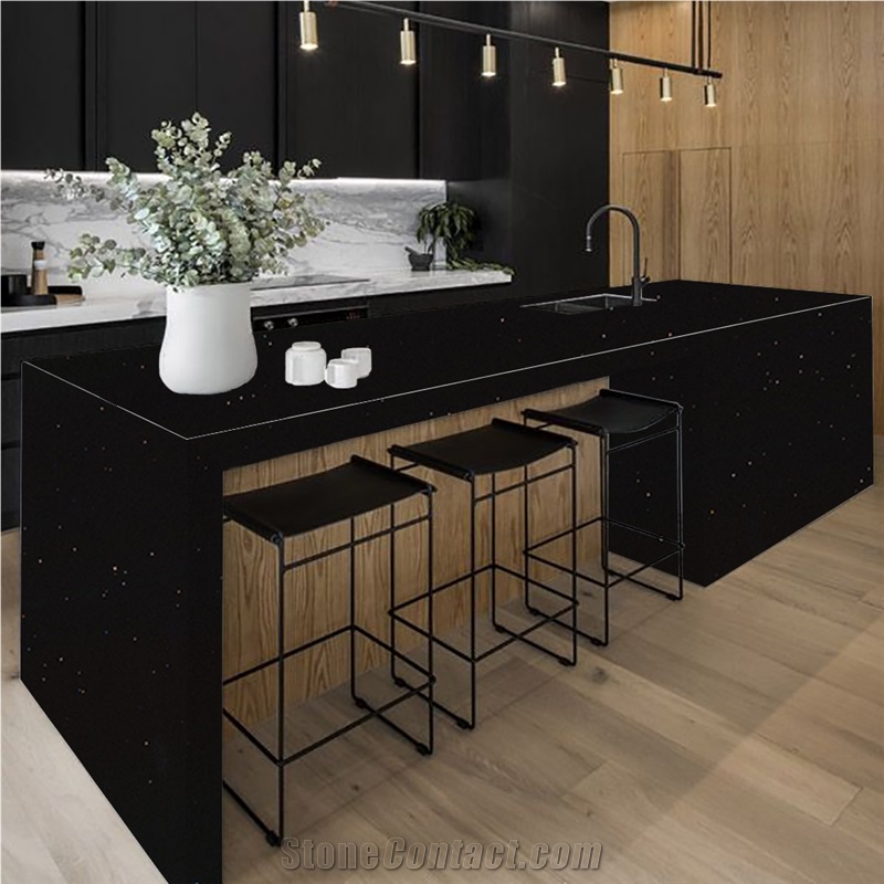 Goldtop 1003Sparkle Black Quartz Kitchen Island Countertops