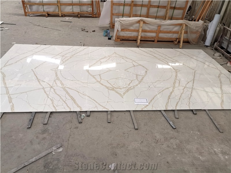 Goldtop Hot-Sell 5017 Calacatta Gold Artificial Quartz Slabs