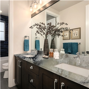 Goldtop Night Light Quartz Double Vanity Top For Bathroom