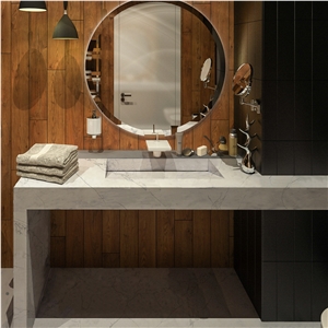 Goldtop OEM/ODM Calacatta White Quartz Bathroom Sink Countertop