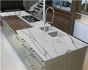 Goldtop OEM/ODM Calacatta White Statuario Elisno Quartz Slab