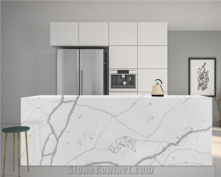 Goldtop OEM/ODM Calacatta White Statuario Elisno Quartz Slab
