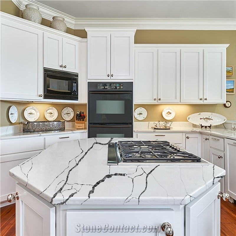 Goldtop OEM/ODM Clover White Quartz Kitchen Island Top