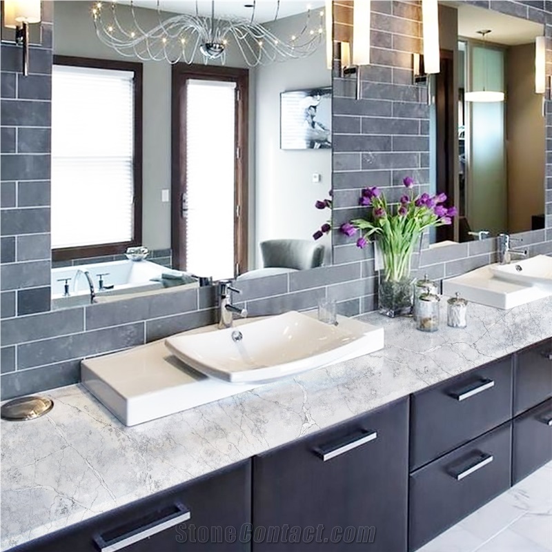 Goldtop OEM/ODM Concrete Gray Ice Ash Quartz Slab