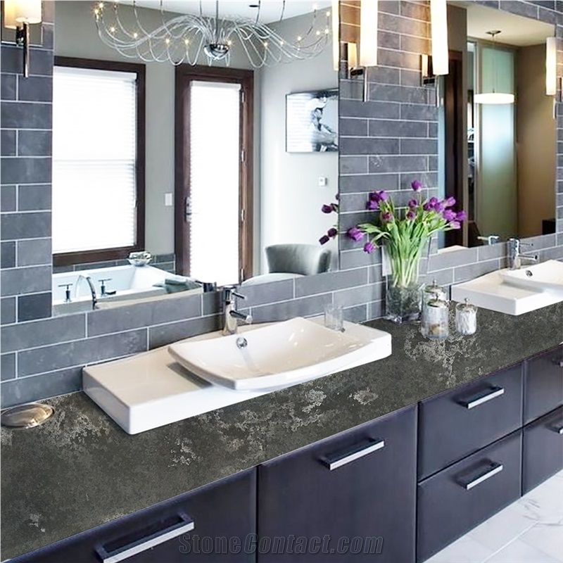 Goldtop OEM/ODM Concrete Shade Quartz 6006 Double Vanity Top