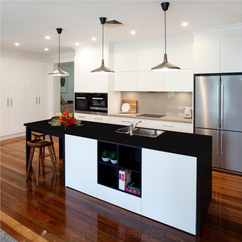 Hot Sale Quartz 1003 Sparkle Black Kitchen Bench Tops
