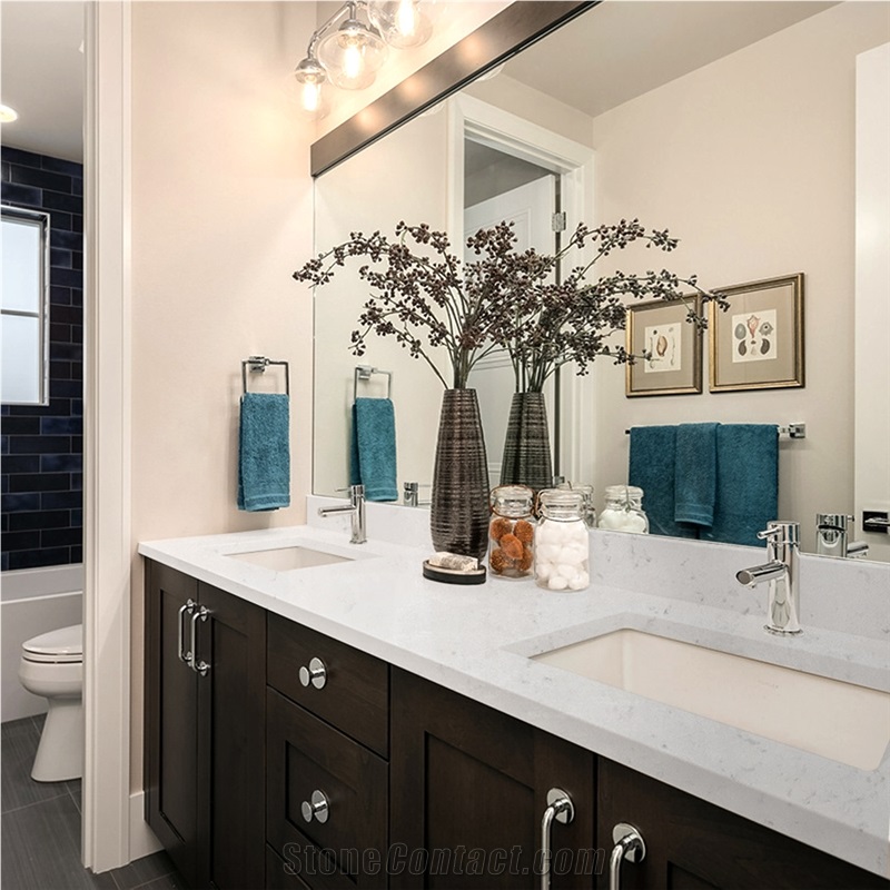 Marble Series 4022 Quartz Vanity Top With Double Basic Sink