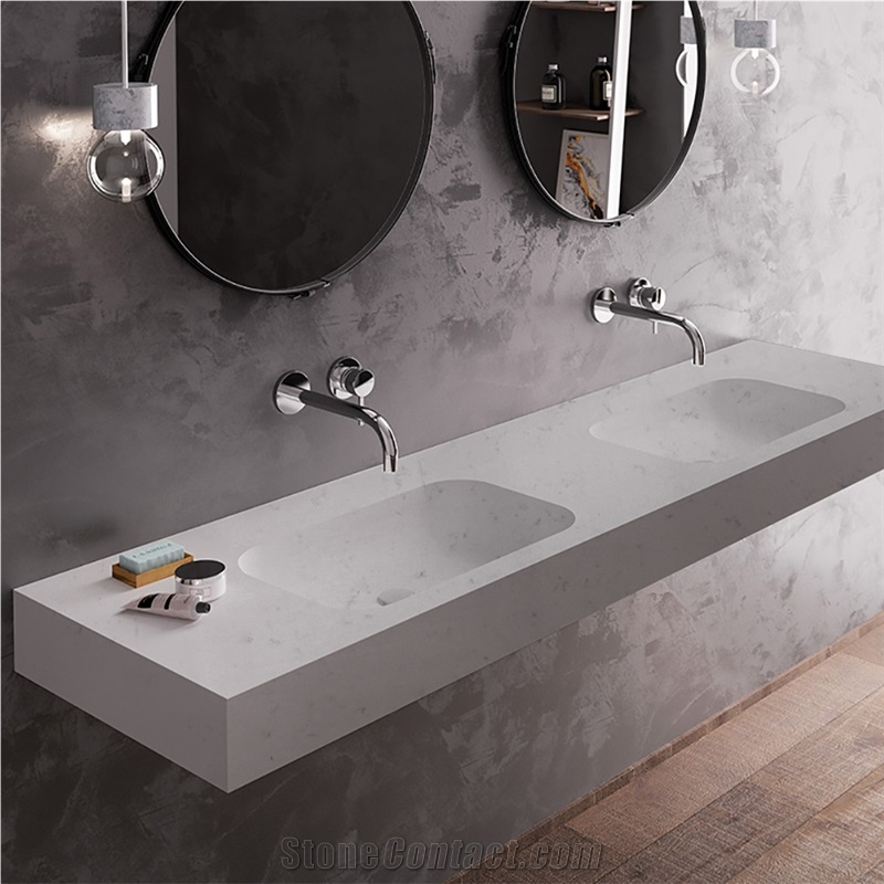 Marble Series 4022 Quartz Vanity Top With Double Basic Sink